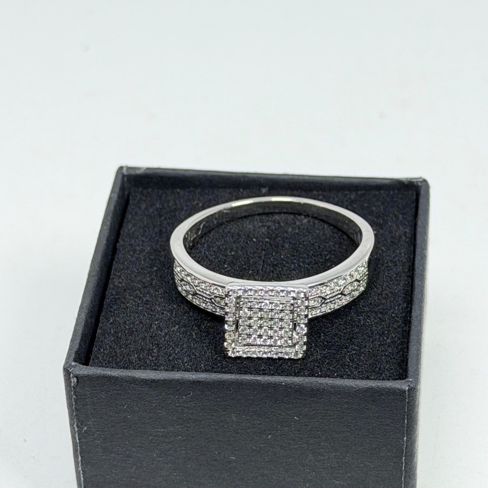 Sterling Silver Square Cluster Ring Size 10 Pave CZ Statement Band 925